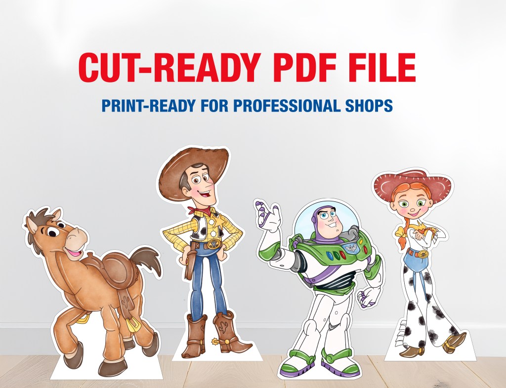 toy story birthday party photo prop setup with character cutouts