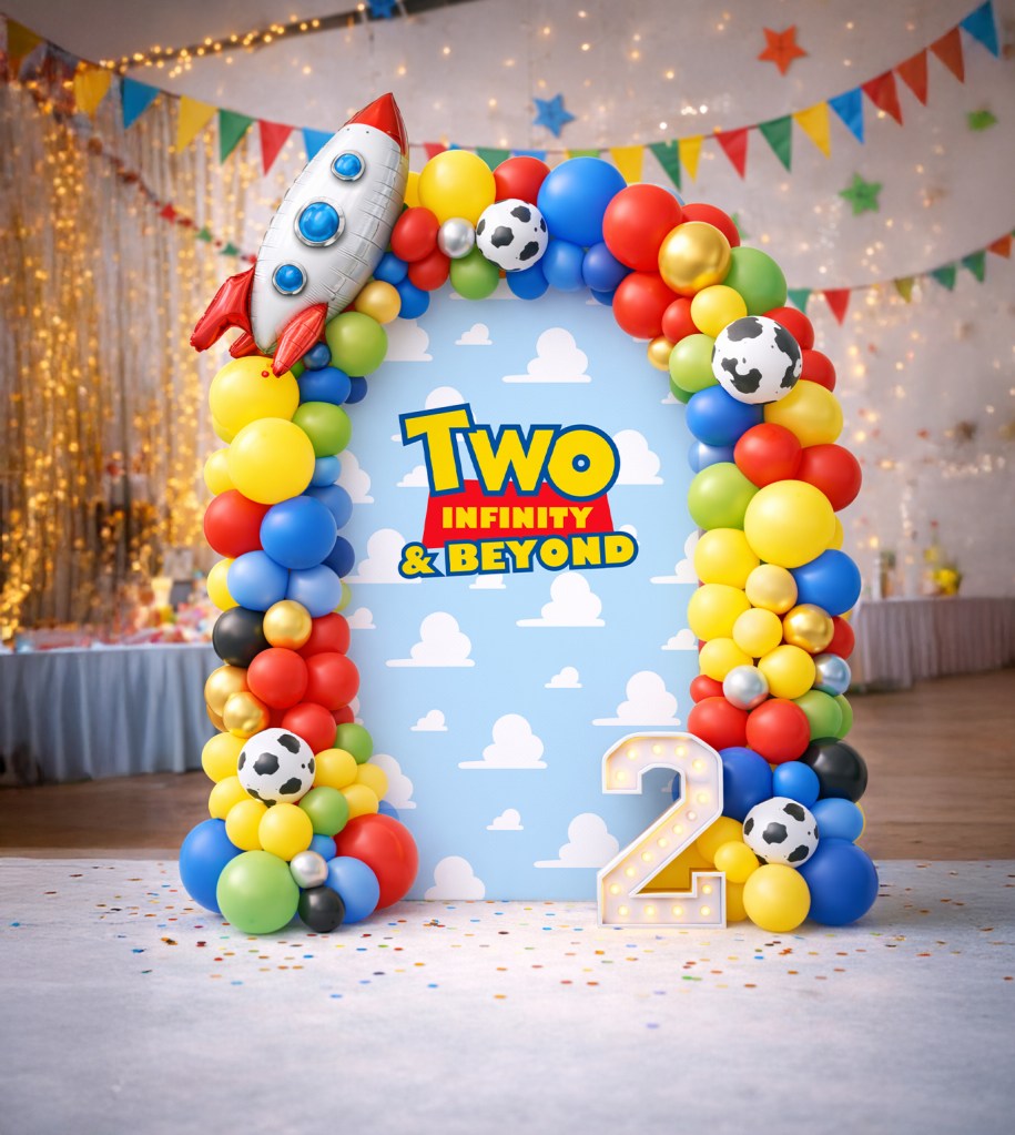 Toy Story Themed Arch Backdrop for Two Infinity and Beyond Birthday Party